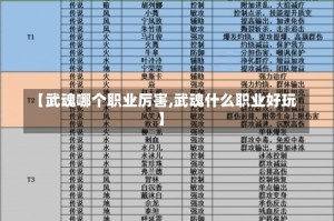 【武魂哪个职业厉害,武魂什么职业好玩】